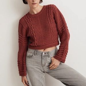 Madewell Crochet Knit Cropped Sweater - Antique Rose, size XXS